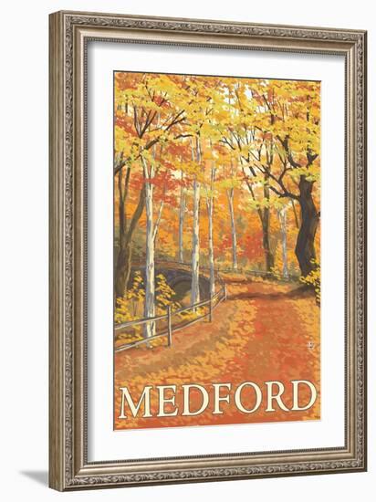 Medford, New Jersey - Fall Colors Scene-Lantern Press-Framed Art Print