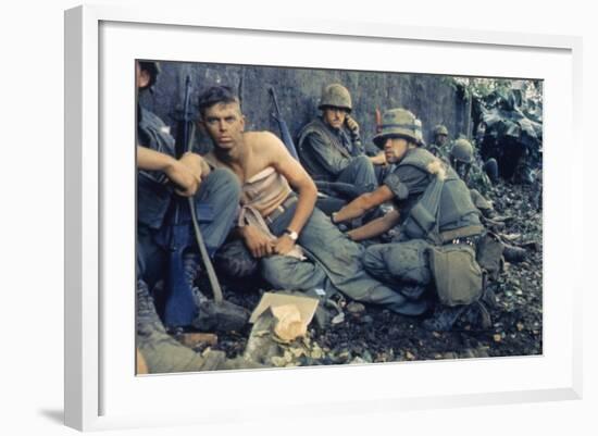 Medic Treats a US Marine's Wounds During Operation Hue City, Tet Offensive, Feb. 1969-null-Framed Photo