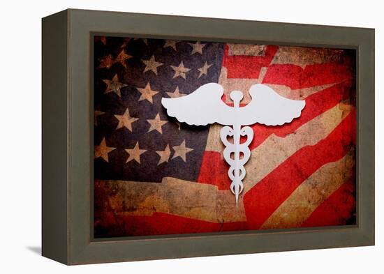 Medical Background, Vintage Paper Cut Of Caduceus Medical Symbol With Copy Space For Text Or Design-jannoon028-Framed Stretched Canvas