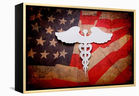 Medical Background, Vintage Paper Cut Of Caduceus Medical Symbol With Copy Space For Text Or Design-jannoon028-Framed Stretched Canvas