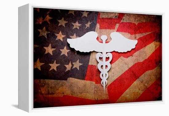 Medical Background, Vintage Paper Cut Of Caduceus Medical Symbol With Copy Space For Text Or Design-jannoon028-Framed Stretched Canvas