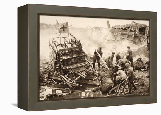 Medical Team Assist their Wounded Comrades in the Midst of Enemy Artilley Fire (B/W Photo)-German photographer-Framed Premier Image Canvas