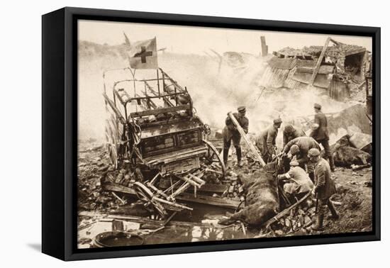 Medical Team Assist their Wounded Comrades in the Midst of Enemy Artilley Fire (B/W Photo)-German photographer-Framed Premier Image Canvas