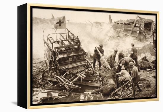 Medical Team Assist their Wounded Comrades in the Midst of Enemy Artilley Fire (B/W Photo)-German photographer-Framed Premier Image Canvas