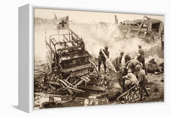 Medical Team Assist their Wounded Comrades in the Midst of Enemy Artilley Fire (B/W Photo)-German photographer-Framed Premier Image Canvas