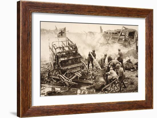 Medical Team Assist their Wounded Comrades in the Midst of Enemy Artilley Fire (B/W Photo)-German photographer-Framed Giclee Print