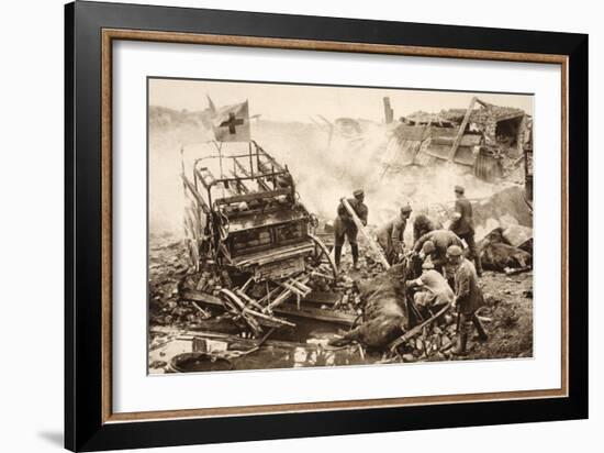 Medical Team Assist their Wounded Comrades in the Midst of Enemy Artilley Fire (B/W Photo)-German photographer-Framed Giclee Print