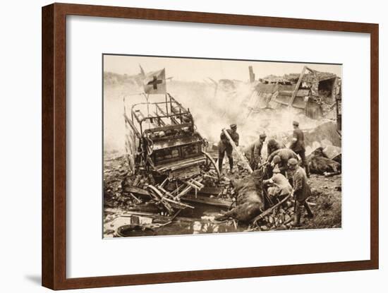 Medical Team Assist their Wounded Comrades in the Midst of Enemy Artilley Fire (B/W Photo)-German photographer-Framed Giclee Print