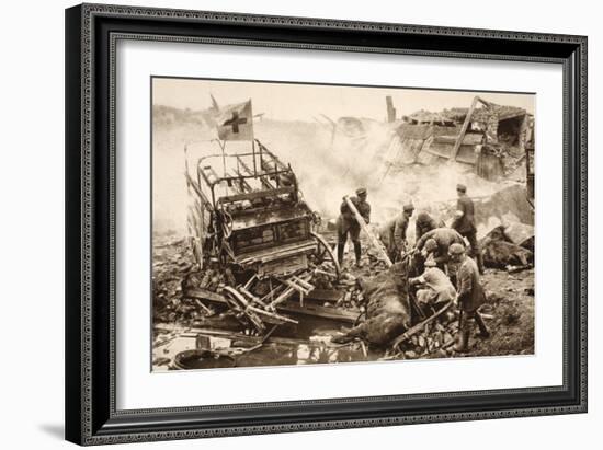 Medical Team Assist their Wounded Comrades in the Midst of Enemy Artilley Fire (B/W Photo)-German photographer-Framed Giclee Print