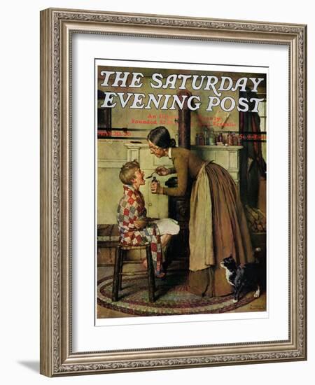 "Medicine Giver" "Take Your Medicine" Saturday Evening Post Cover, May 30,1936-Norman Rockwell-Framed Giclee Print