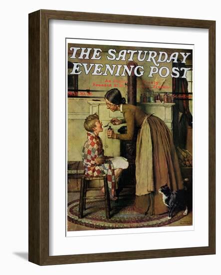 "Medicine Giver" "Take Your Medicine" Saturday Evening Post Cover, May 30,1936-Norman Rockwell-Framed Giclee Print