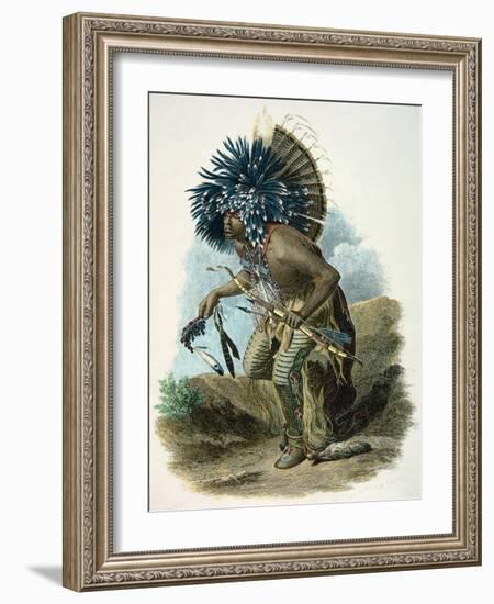 Medicine Man of the Mandan Tribe in the Costume of the Dog Dance, 1834-Karl Bodmer-Framed Giclee Print