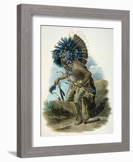 Medicine Man of the Mandan Tribe in the Costume of the Dog Dance, 1834-Karl Bodmer-Framed Giclee Print