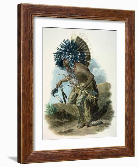 Medicine Man of the Mandan Tribe in the Costume of the Dog Dance, 1834-Karl Bodmer-Framed Giclee Print