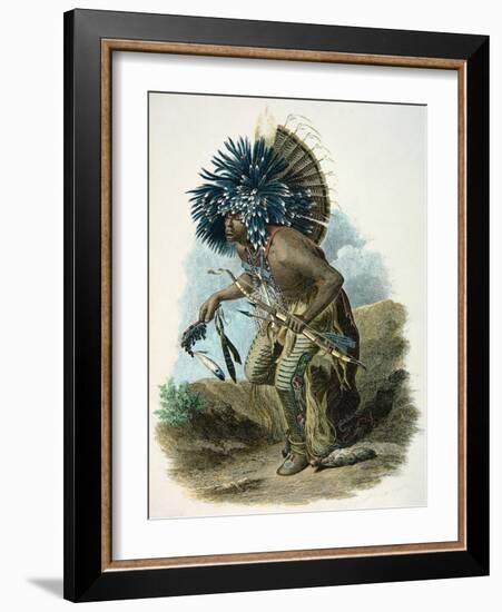 Medicine Man of the Mandan Tribe in the Costume of the Dog Dance, 1834-Karl Bodmer-Framed Giclee Print