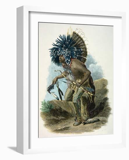 Medicine Man of the Mandan Tribe in the Costume of the Dog Dance, 1834-Karl Bodmer-Framed Giclee Print