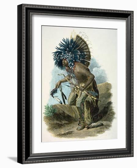 Medicine Man of the Mandan Tribe in the Costume of the Dog Dance, 1834-Karl Bodmer-Framed Giclee Print