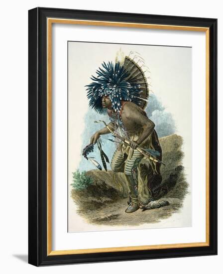 Medicine Man of the Mandan Tribe in the Costume of the Dog Dance, 1834-Karl Bodmer-Framed Giclee Print