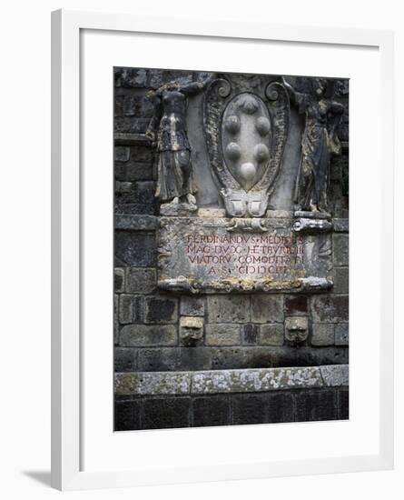 Medicis Coat of Arms on Fountain in Val D'Orcia, Natural, Artistic and Cultural Park-null-Framed Giclee Print