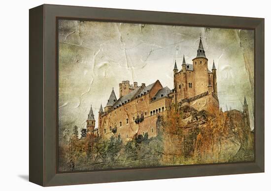 Medieval Castle Alcazar, Segovia,Spain- Picture In Paintig Style-Maugli-l-Framed Stretched Canvas