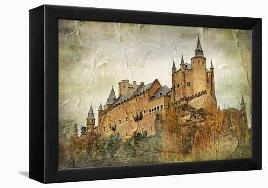 Medieval Castle Alcazar, Segovia,Spain- Picture In Paintig Style-Maugli-l-Framed Stretched Canvas