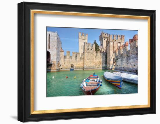 Medieval Castle on Lake Garda in Sirmione, Northern Italy.-rglinsky-Framed Photographic Print