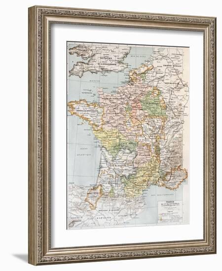 Medieval France Old Map (10th - 14th Century)-marzolino-Framed Art Print