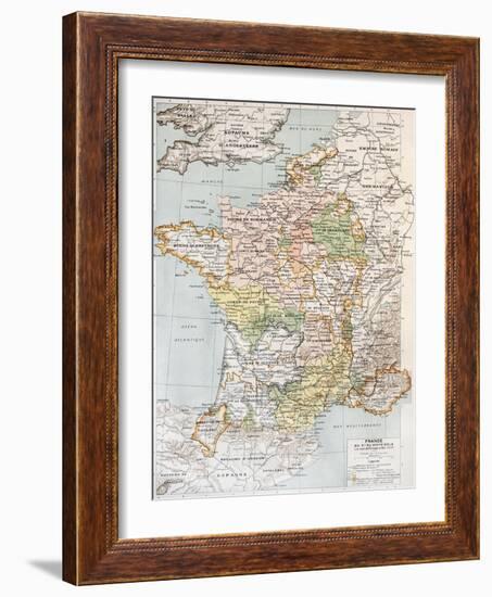 Medieval France Old Map (10th - 14th Century)-marzolino-Framed Art Print