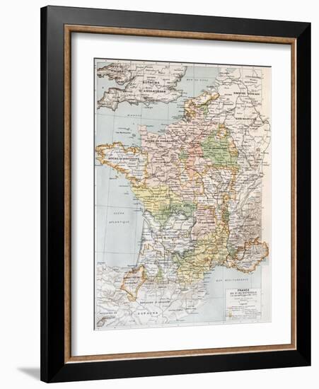 Medieval France Old Map (10th - 14th Century)-marzolino-Framed Art Print