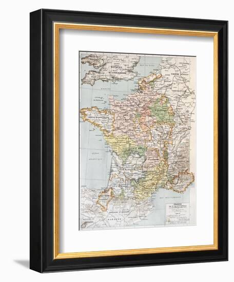 Medieval France Old Map (10th - 14th Century)-marzolino-Framed Art Print
