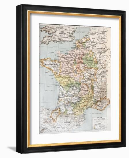 Medieval France Old Map (10th - 14th Century)-marzolino-Framed Art Print