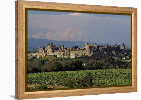 Medieval Hilltop Old Town Fortress in Carcassonne, Department Aude, South of France-Achim Bednorz-Framed Premier Image Canvas