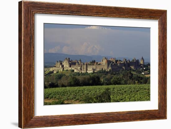 Medieval Hilltop Old Town Fortress in Carcassonne, Department Aude, South of France-Achim Bednorz-Framed Photographic Print