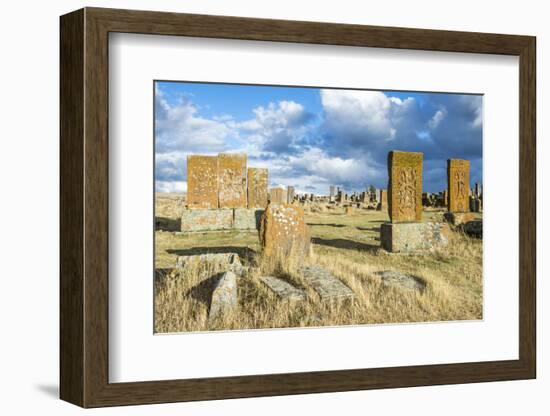 Medieval Khachkars carved memorial stele, Noratus cemetery, Sevan Lake, Gegharkunik province, Armen-G&M Therin-Weise-Framed Photographic Print