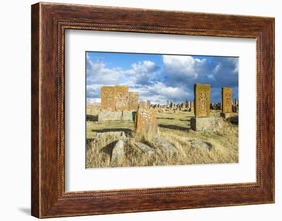 Medieval Khachkars carved memorial stele, Noratus cemetery, Sevan Lake, Gegharkunik province, Armen-G&M Therin-Weise-Framed Photographic Print