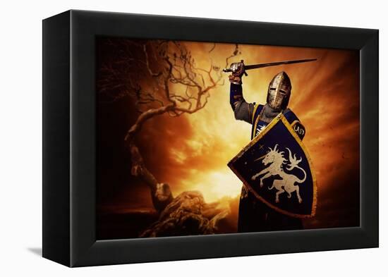 Medieval Knight over Stormy Sky.-NejroN Photo-Framed Premier Image Canvas