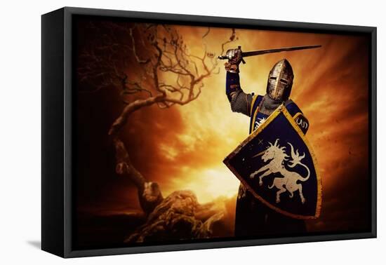 Medieval Knight over Stormy Sky.-NejroN Photo-Framed Premier Image Canvas