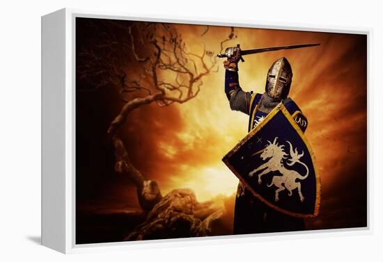 Medieval Knight over Stormy Sky.-NejroN Photo-Framed Premier Image Canvas