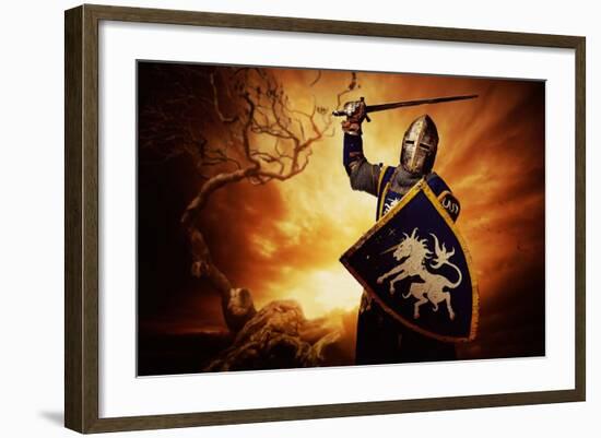 Medieval Knight over Stormy Sky.-NejroN Photo-Framed Photographic Print