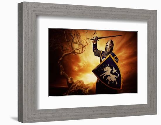 Medieval Knight over Stormy Sky.-NejroN Photo-Framed Photographic Print