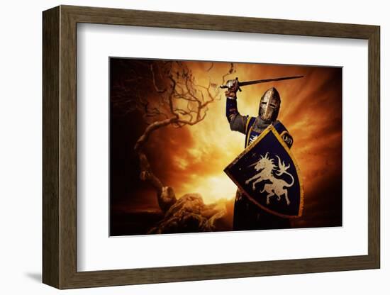 Medieval Knight over Stormy Sky.-NejroN Photo-Framed Photographic Print