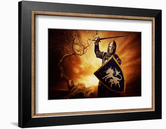 Medieval Knight over Stormy Sky.-NejroN Photo-Framed Photographic Print