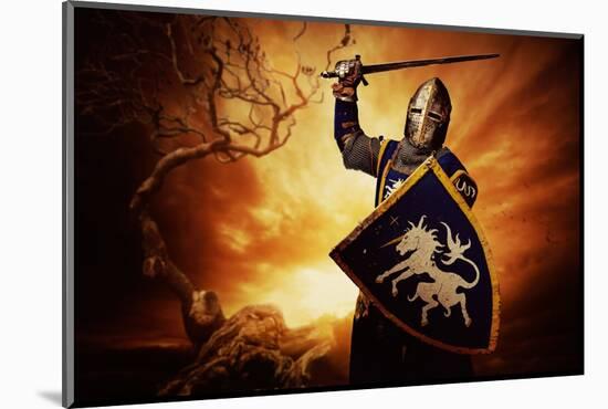 Medieval Knight over Stormy Sky.-NejroN Photo-Mounted Photographic Print