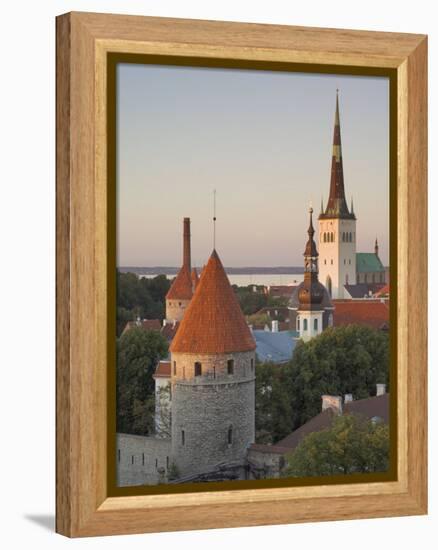 Medieval Town Walls and Spire of St. Olav's Church at Dusk, Tallinn, Estonia, Baltic States-Neale Clarke-Framed Premier Image Canvas