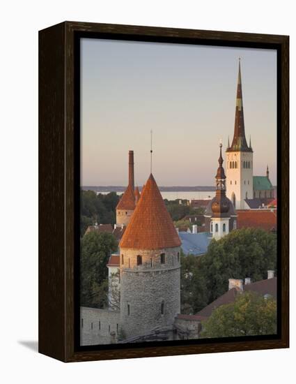 Medieval Town Walls and Spire of St. Olav's Church at Dusk, Tallinn, Estonia, Baltic States-Neale Clarke-Framed Premier Image Canvas