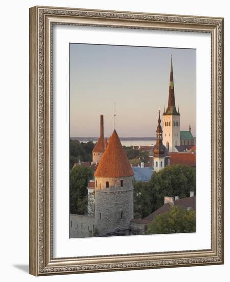 Medieval Town Walls and Spire of St. Olav's Church at Dusk, Tallinn, Estonia, Baltic States-Neale Clarke-Framed Photographic Print