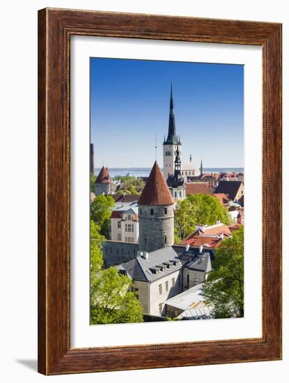 Medieval Town Walls and Spire of St. Olav's Church, Toompea Hill, Estonia, Baltic States, Europe-Nico Tondini-Framed Photographic Print