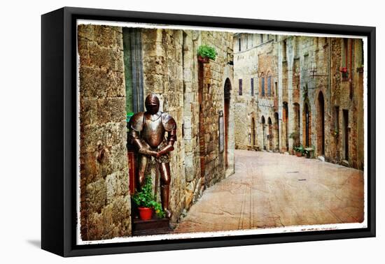 Medieval Tuscany. Streets of San Gimignano, Artistic Vintage Picture-Maugli-l-Framed Premier Image Canvas