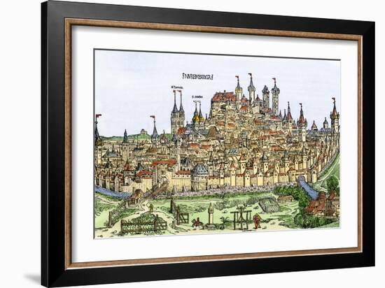 Medieval Walled City of Nuremberg, Germany, 1400s-null-Framed Giclee Print