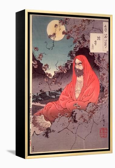 Meditation by Moonlight, (Colour Woodblock Print)-Tsukioka Kinzaburo Yoshitoshi-Framed Premier Image Canvas